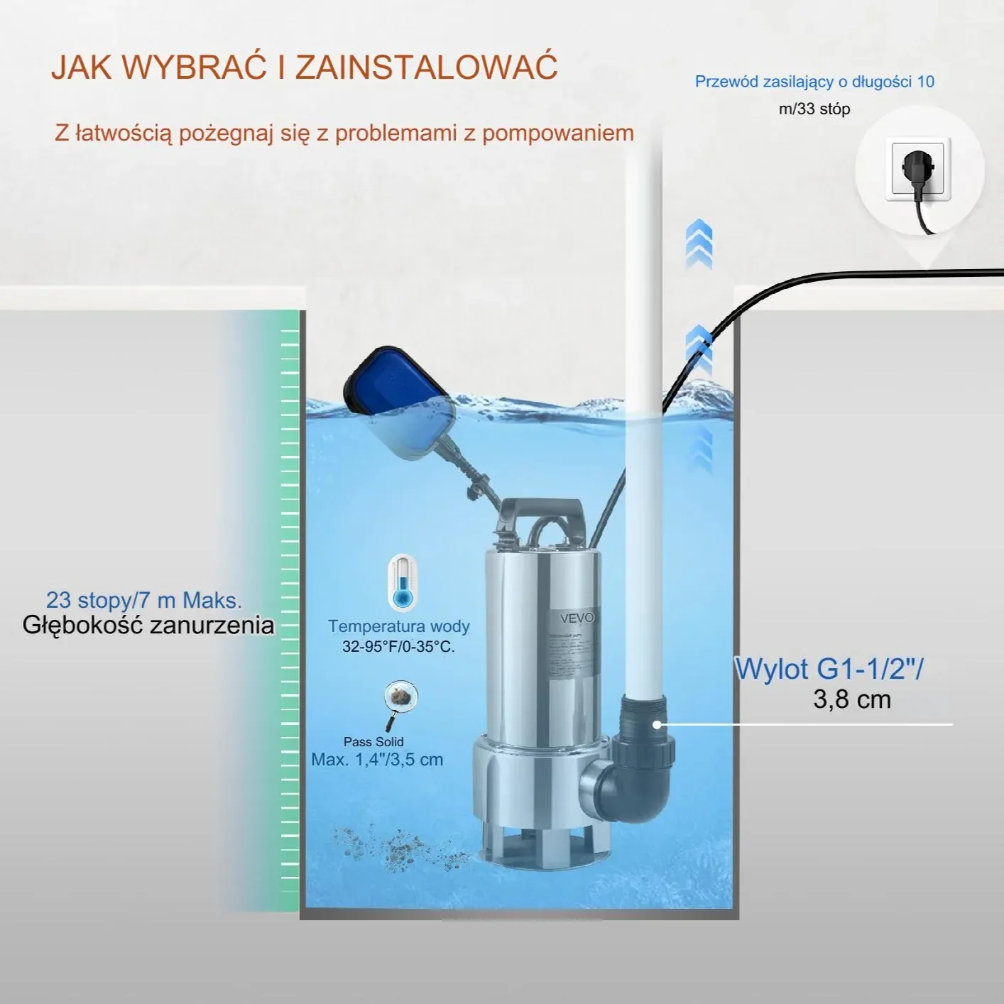 Pompa głębinowa membranowa górnossąca do wody studni zanurzeniowa 1300W - obrazek 4