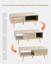 Stolik Kawowy Rattan Prostokątny 2-poziomowy do Salonu Naturalny Stylowy