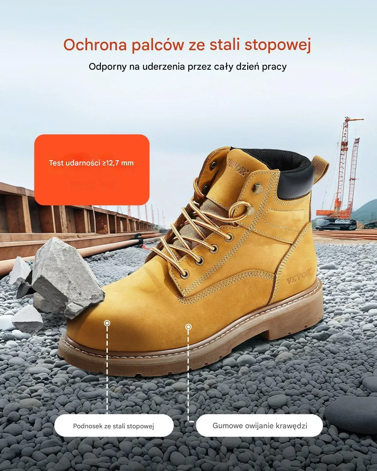 Buty Robocze Ochronne Męskie Trzewiki BHP Skóra Wodoodporne Antypoślizgowe - obrazek 4