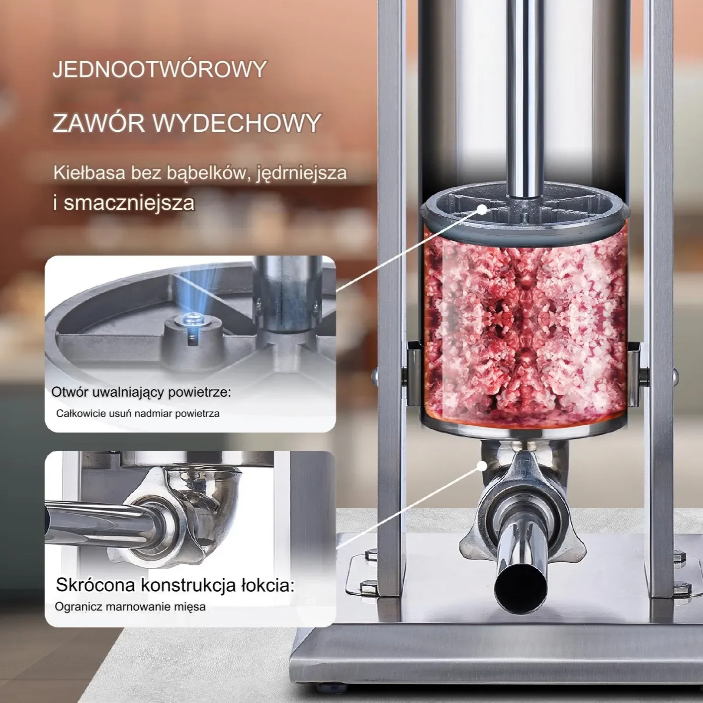 Nadziewarka do kiełbas 7L – Ręczna stal nierdzewna 2 biegi 5 lejków - obrazek 5