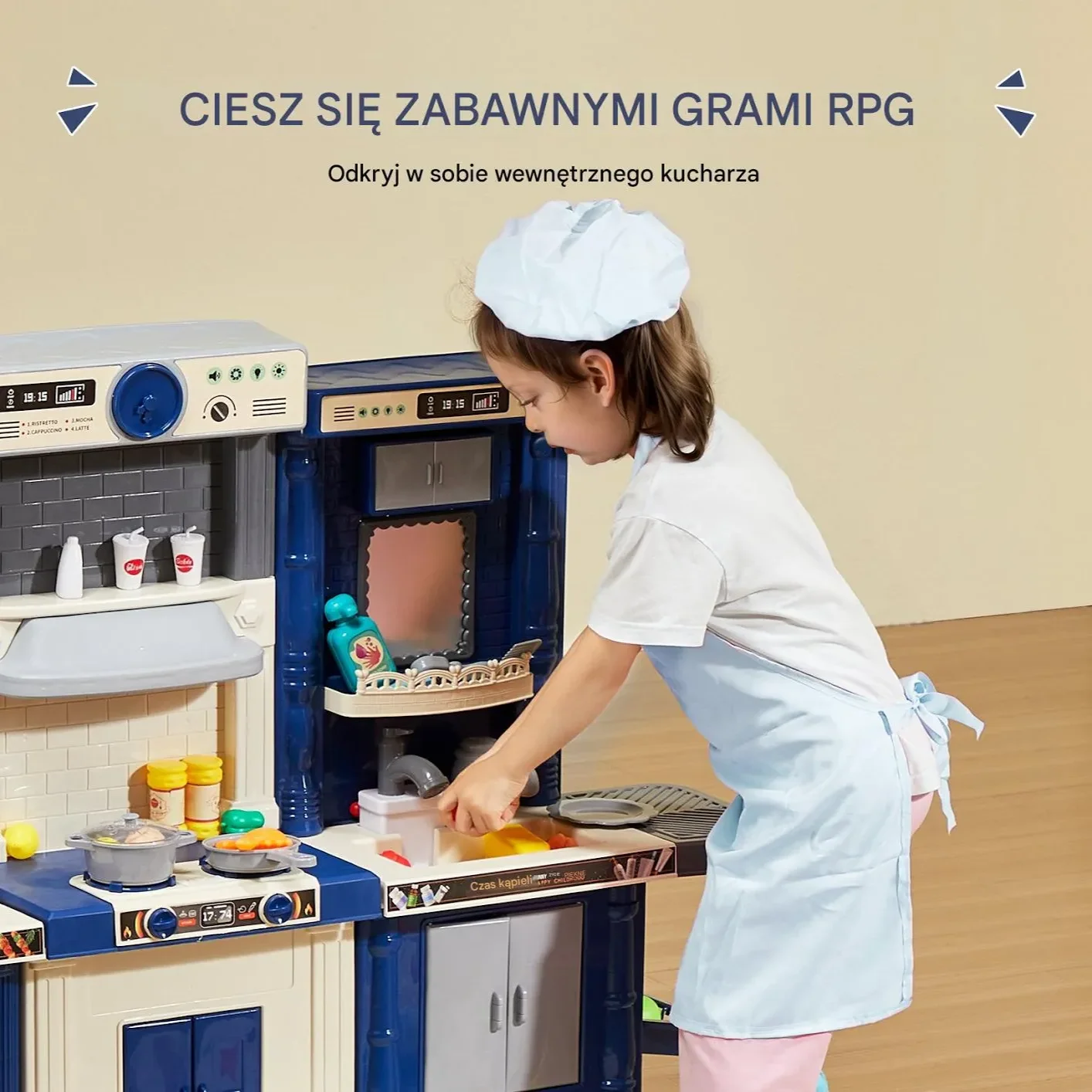 Zestaw kuchenny dla dzieci 3w1 niebieski z dźwiękiem światłem 74 akcesoria - obrazek 5