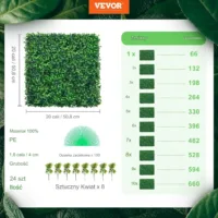 Sztuczna Trawa Panel Bukszpan 24szt 50x50cm – Dekoracja Ogród Prywatność