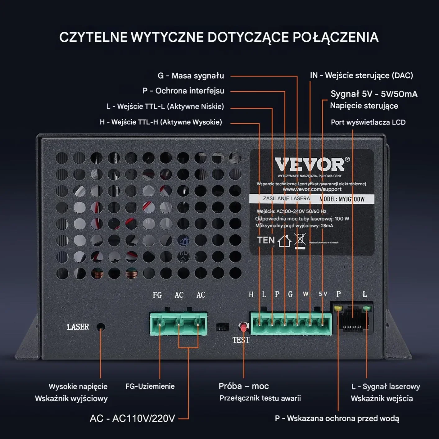 Zasilacz do tuby laserowej CO2 100W do grawerek, cutterów, ploterów - obrazek 2