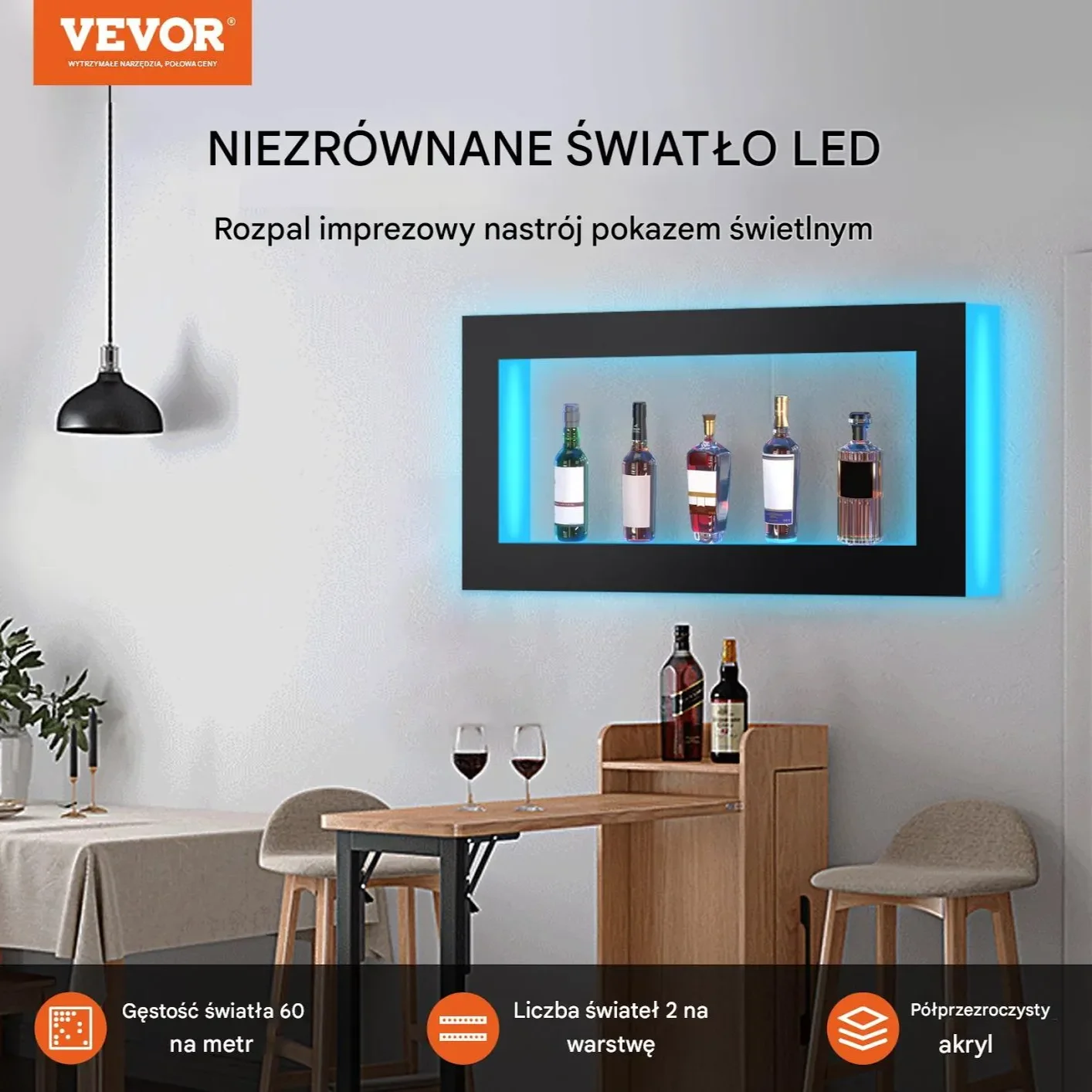 Podświetlana półka 122 cm LED z pilotem i sterowaniem aplikacją - obrazek 6