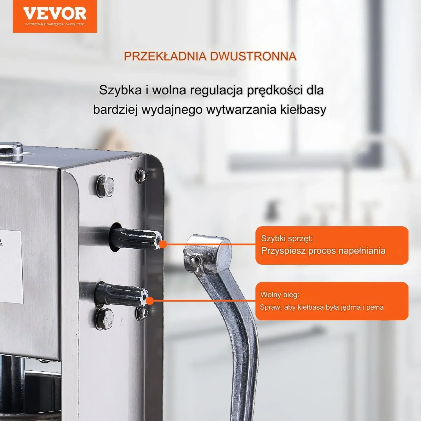 Nadziewarka do kiełbas 7L – Ręczna stal nierdzewna 2 biegi 5 lejków - obrazek 6