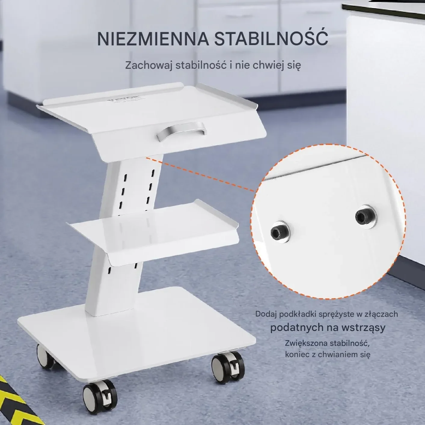 Stolik Laboratoryjny Medyczny Kosmetyczny Metal 3 Półki Kółka - obrazek 2