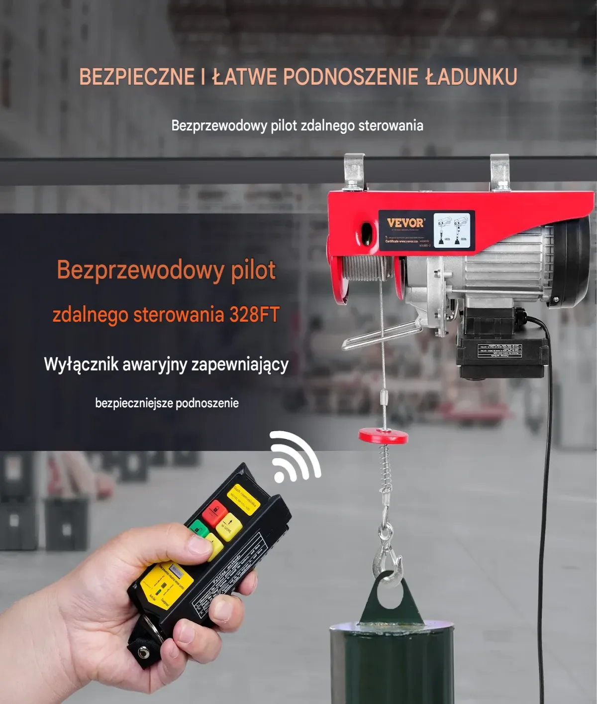 Wciągarka elektryczna 400 kg 850W 12m pilot bezprzewodowy do warsztatu - obrazek 5