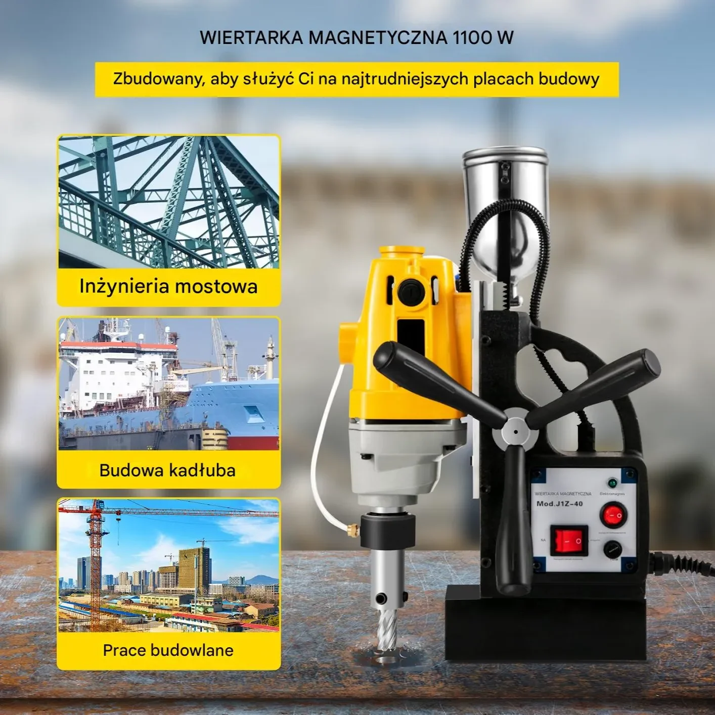 Wiertarka magnetyczna 1100W + zestaw 11 wierteł magnetycznych 1100W - obrazek 2