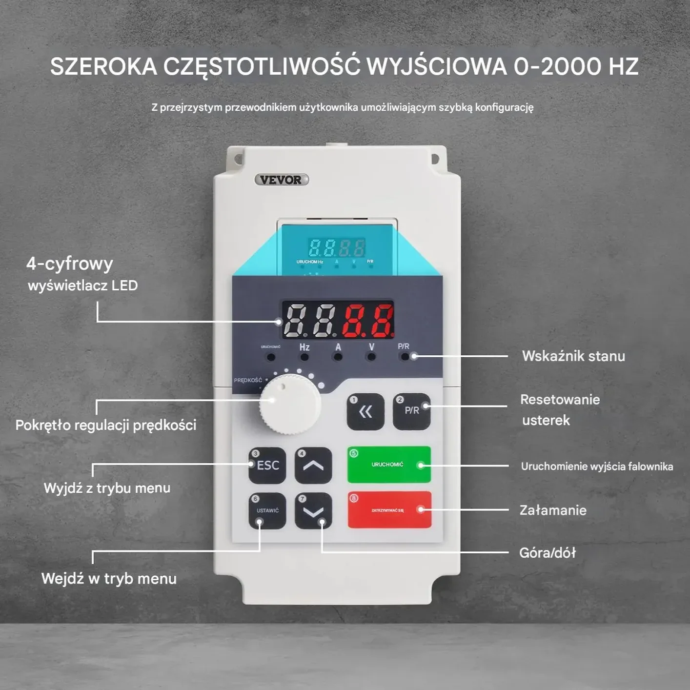 Falownik VFD 5.5kW 7.5HP 220V 1/3 fazowy sterownik silnika CNC regulowany - obrazek 2