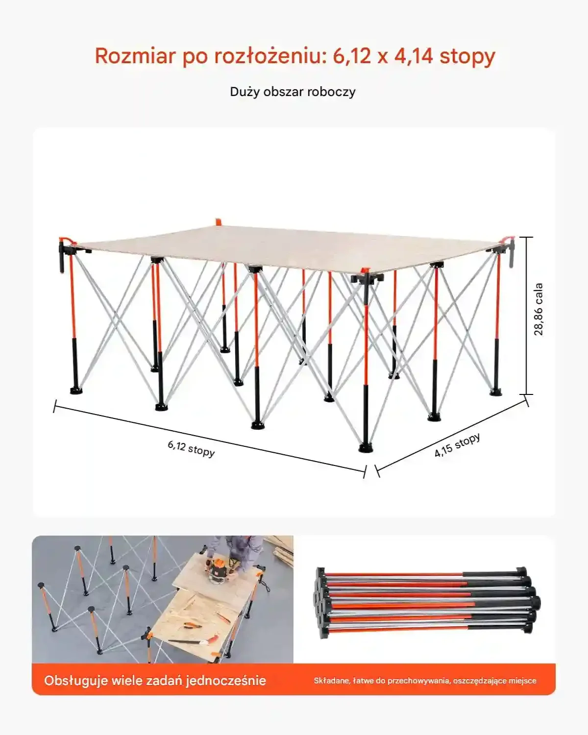 Stół warsztatowy składany 1865x1261 mm przenośny 2041 kg do garażu - obrazek 4