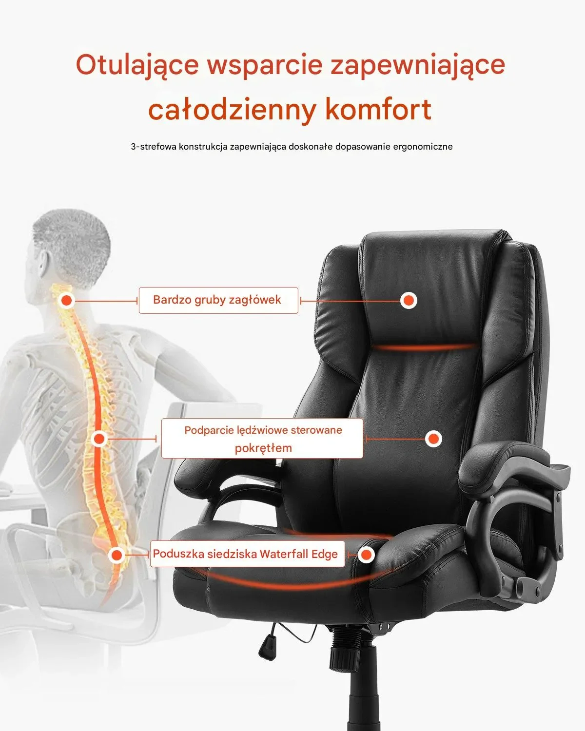 Krzesło biurowe menadzerskie – z regulacja lędźwi podłokietniki - obrazek 3