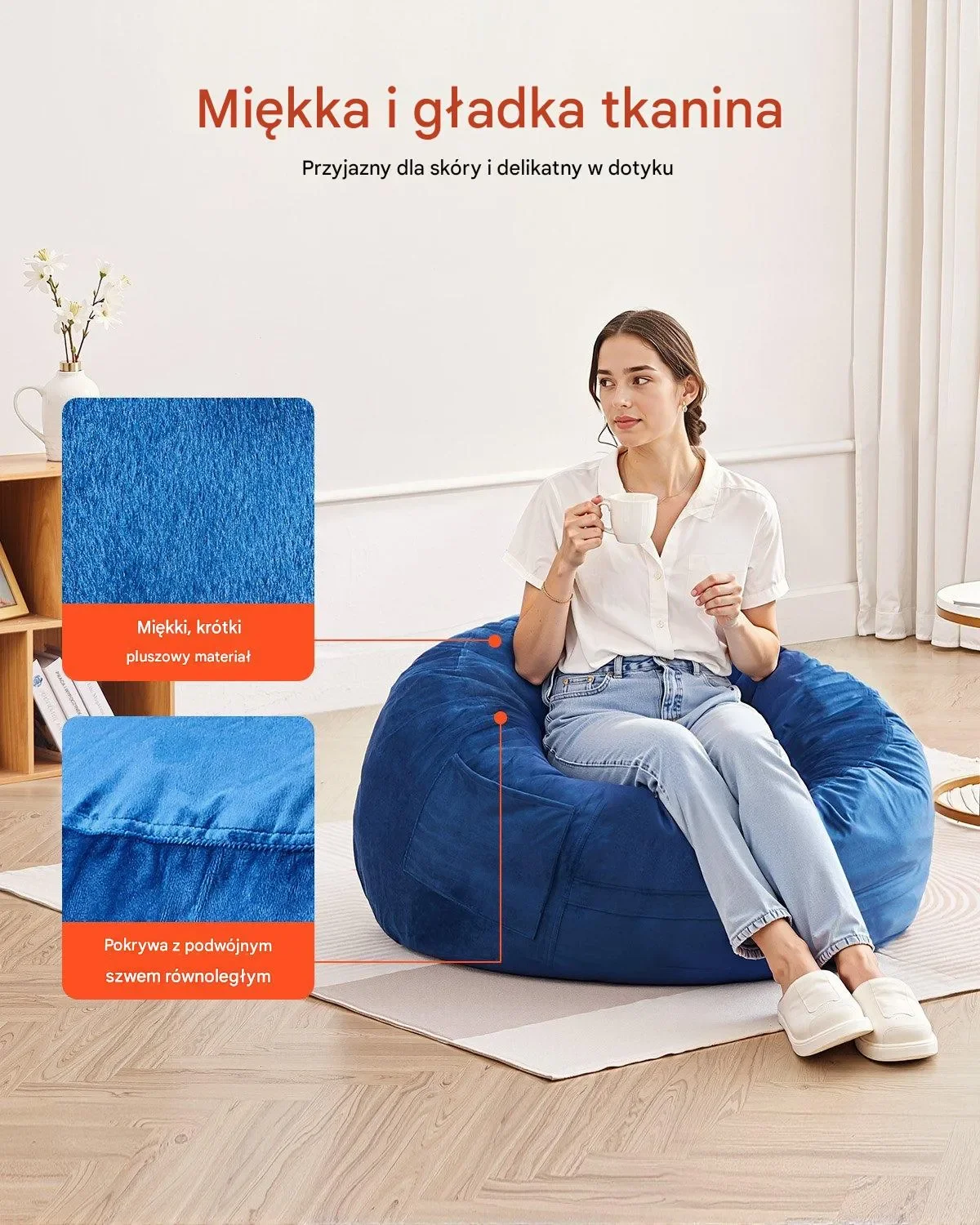 Fotel Worek Okrągły z Pokrowcem Niebieski – 890 x 890 x 560 mm - obrazek 6