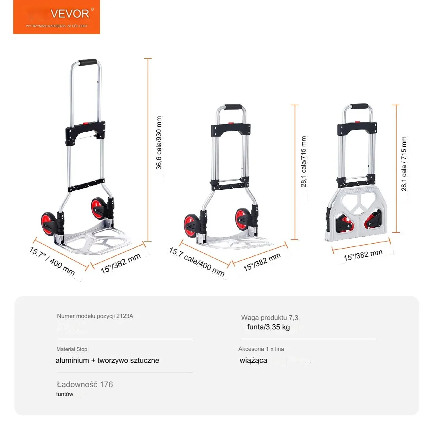 Wózek transportowy magazynowy składany aluminiowy 80 kg - obrazek 8