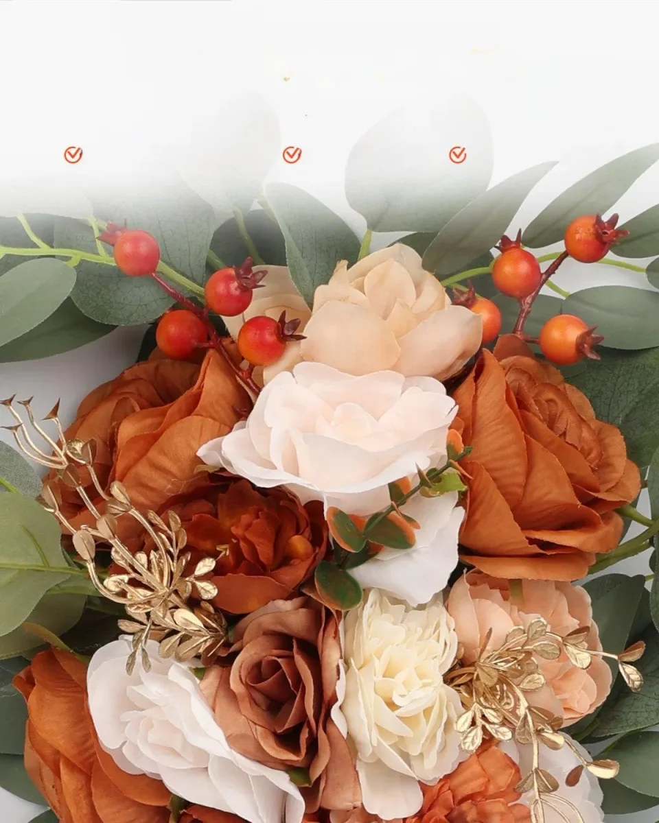 Dekoracja Ślubna - Komplet Kwiatów i Tkanin na Łuk 4-Częściowy Pomarańczowy - obrazek 4