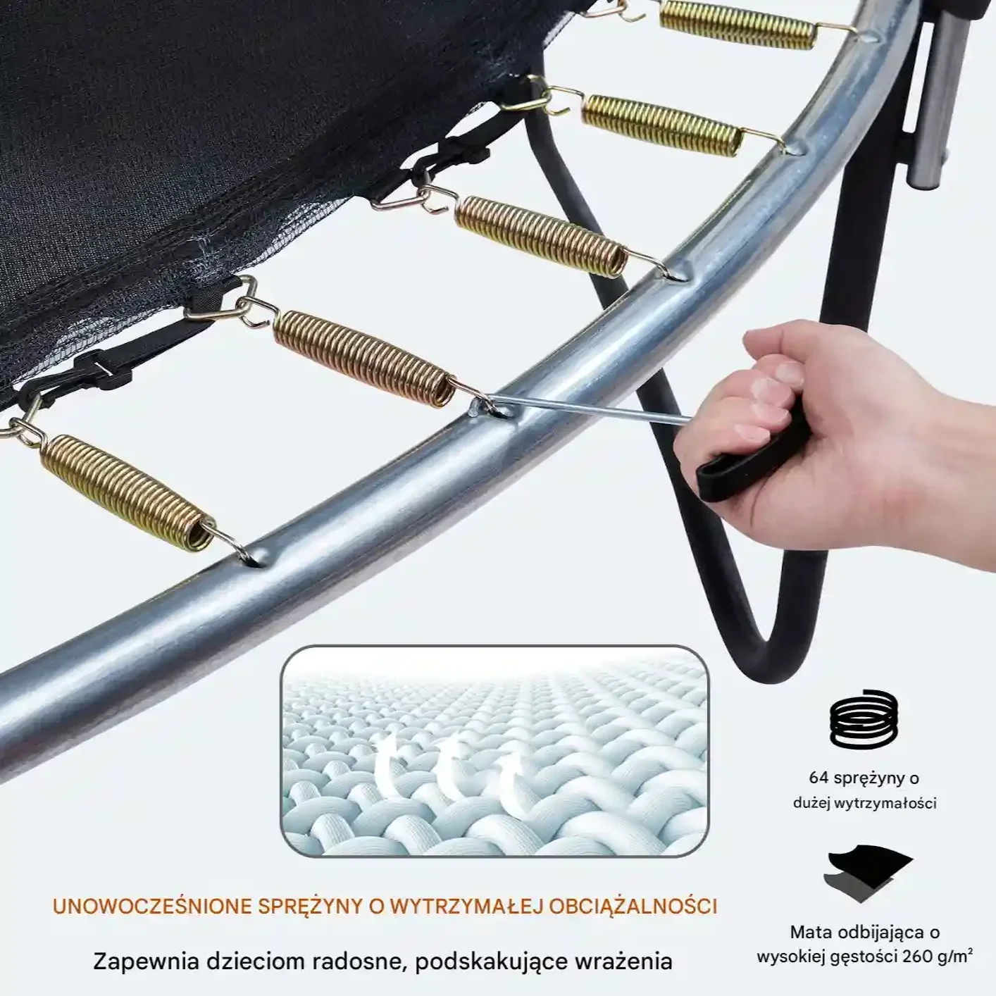 Trampolina ogrodowa 376 cm – siatka, drabinka, dla dzieci, solidna konstrukcja - obrazek 3