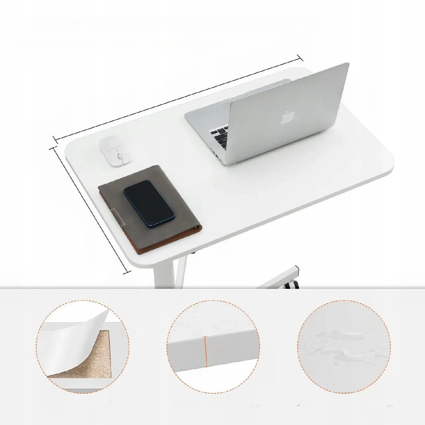 Biurko mobilne regulowane składane stolik pod laptopa kółka 74x48 cm - obrazek 7