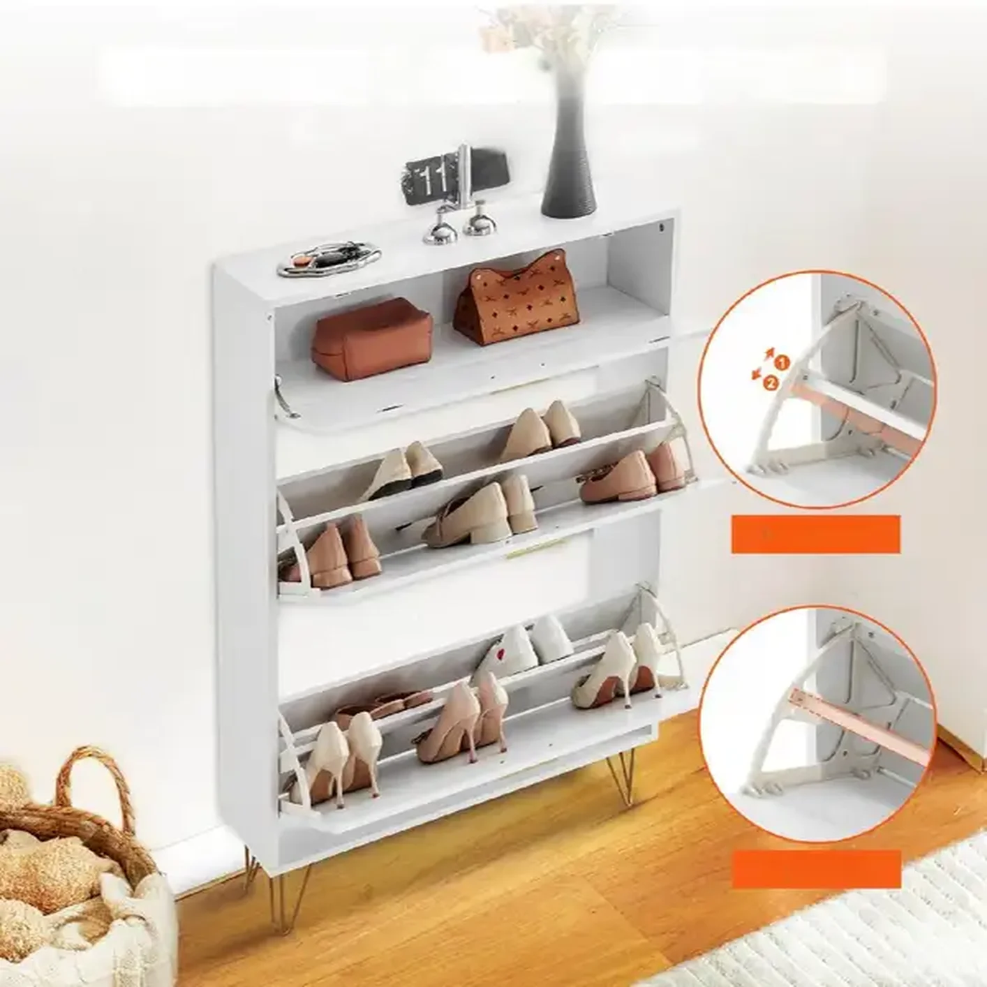 Szafka na buty otwierana uchylna komoda biała pojemna 80 cm - obrazek 4