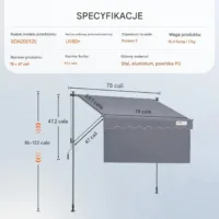 Markiza tarasowa szerokość 2m ręczna, regulowany daszek z zasłoną na balkon