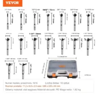 Zestaw Wierteł Forstner 16-Częściowy Zestaw Wierteł do Obróbki Drewna