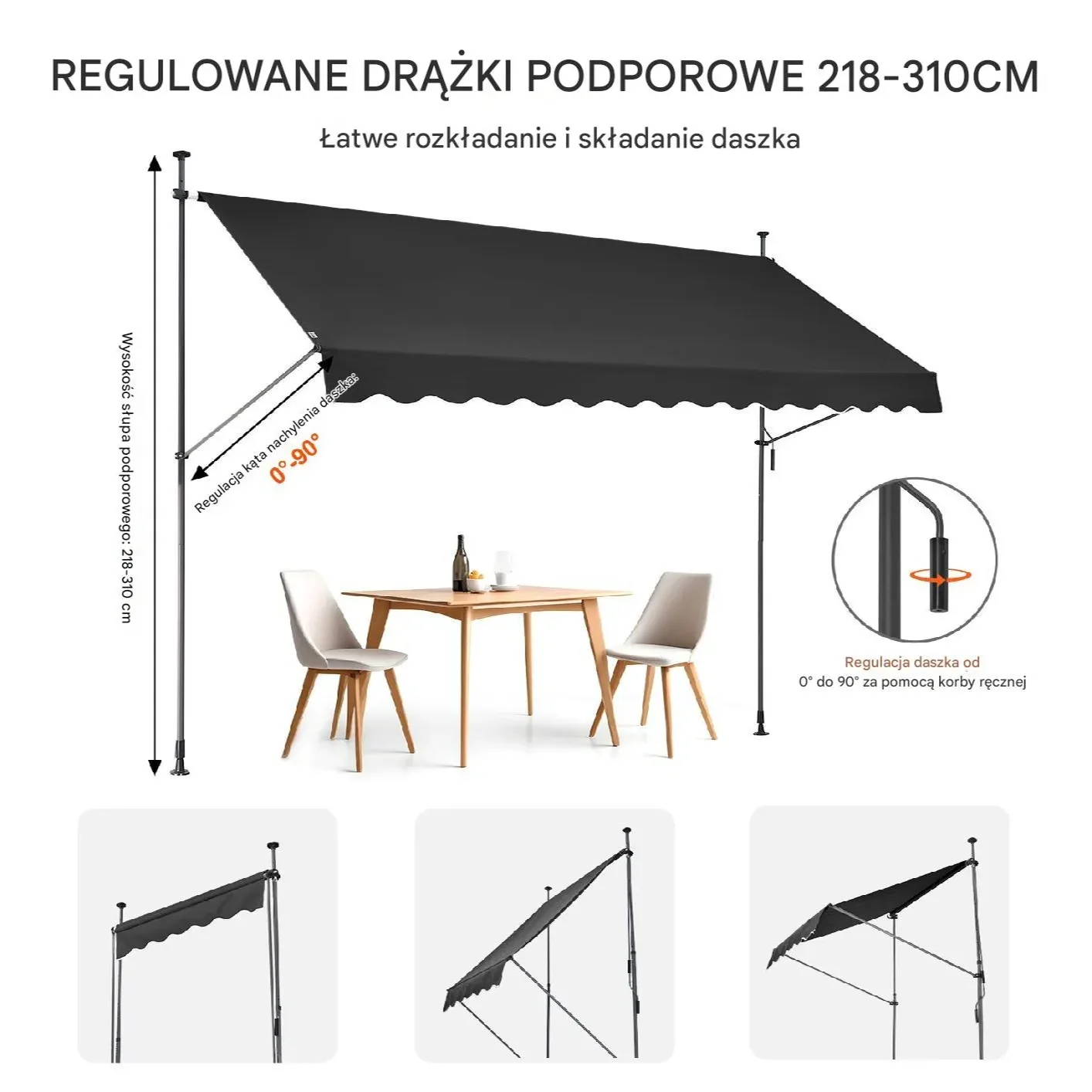 Markiza Tarasowa 350 x 120 cm z Korbą Ręczną - obrazek 2