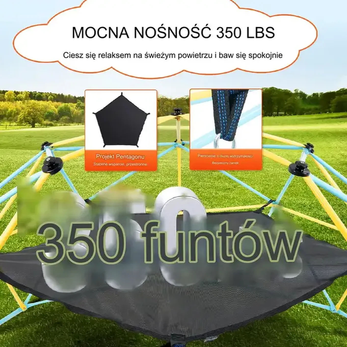 Hamak dziecięcy do kopuły 10ft 160kg plac zabaw relaks ogród zadaszenie - obrazek 2