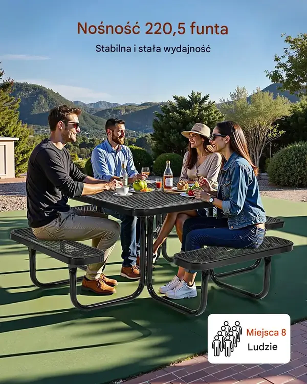 Stół piknikowy ogrodowy 116 cm - odporny na warunki z otworem na parasol - obrazek 6