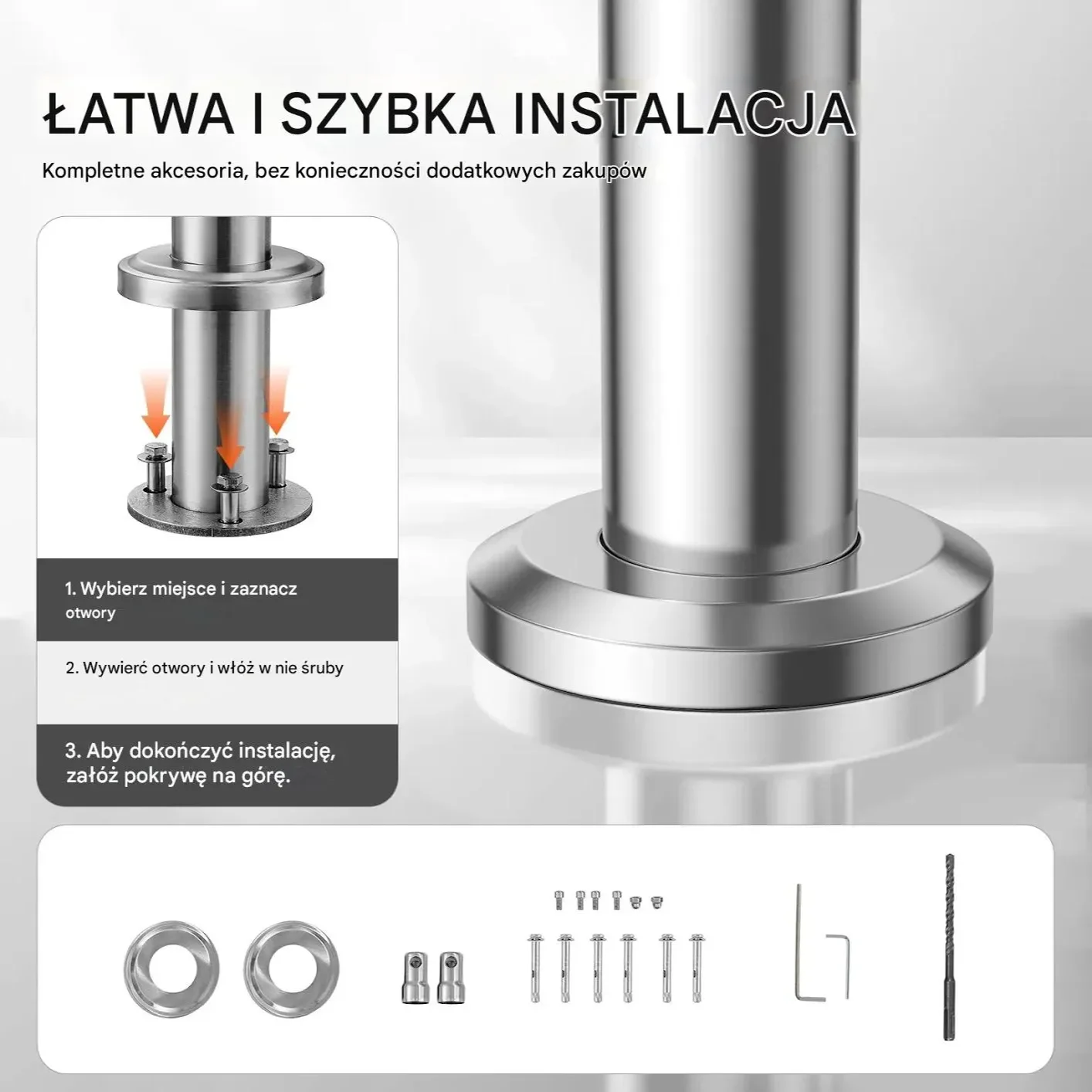 Poręcz schodowa 180 cm stal nierdzewna 2-kolumnowa zestaw montażowy - obrazek 4