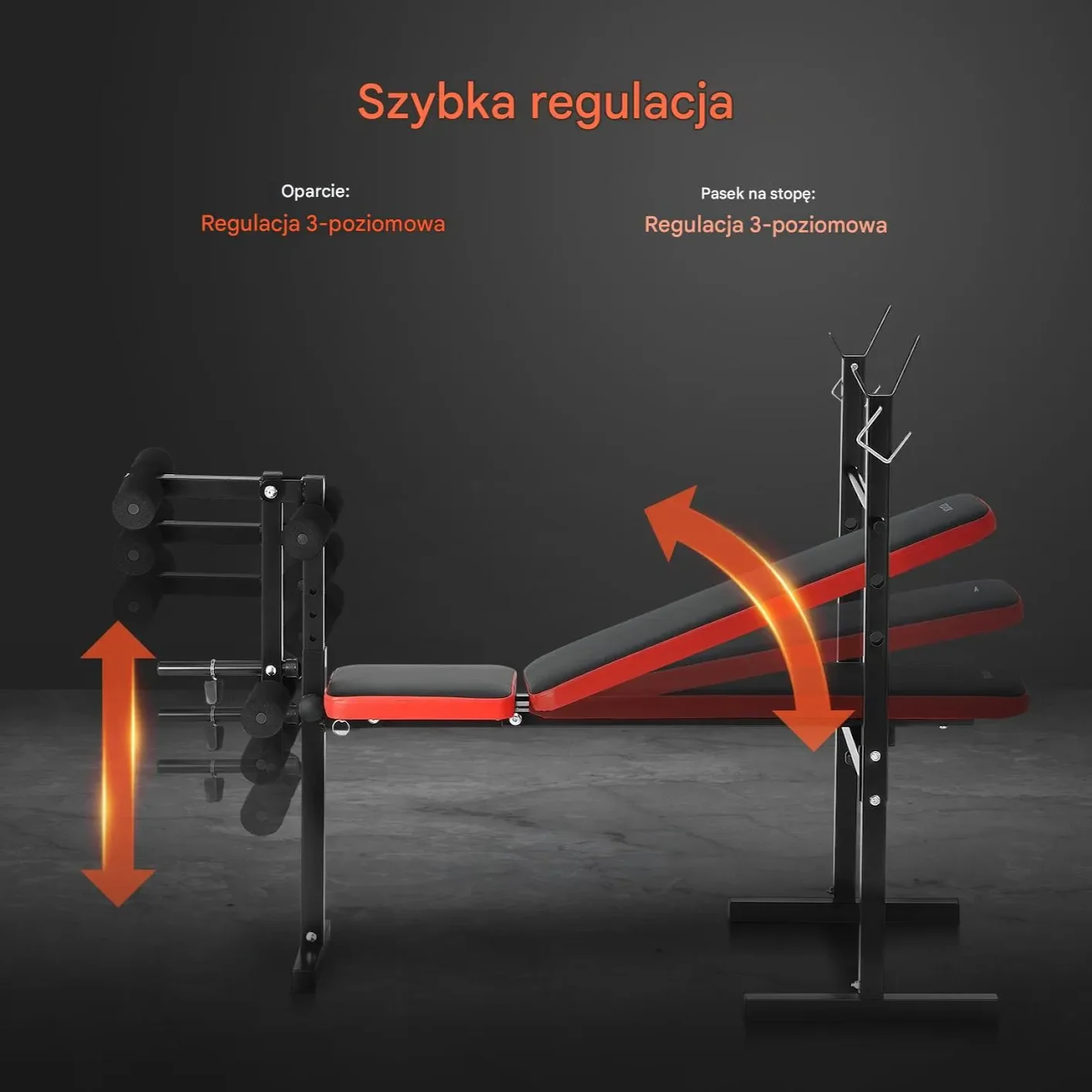 Ławka Treningowa do Ćwiczeń Regulowana Wielofunkcyjna Przysiady Pompki - obrazek 3