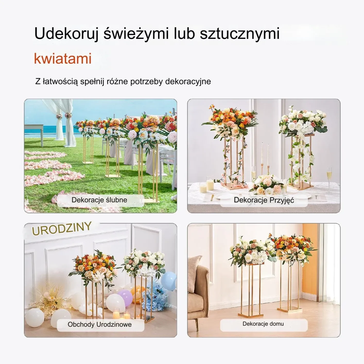 Stojak weselny na salę złoty kolor ślub wesele kwietnik kwiaty 2 szt. 80 cm - obrazek 2