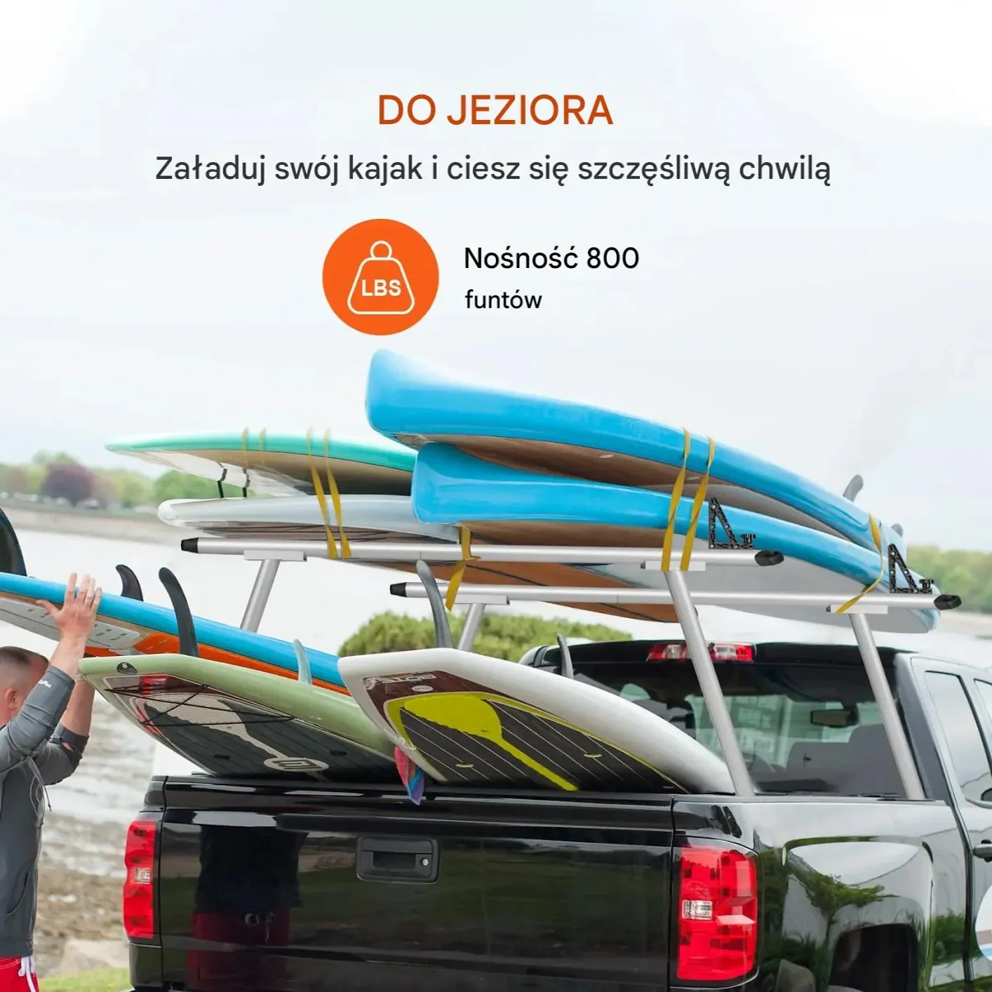 Uchwyt na dach do pickupa 363kg 180x80cm aluminiowy 8 klamr bez wiercenia - obrazek 2