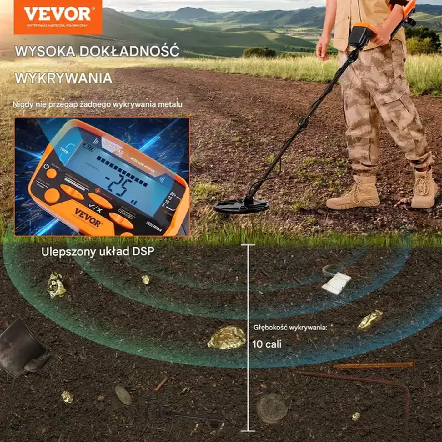 Wykrywacz metalu detektor profesjonalny 25,4 cm - obrazek 3