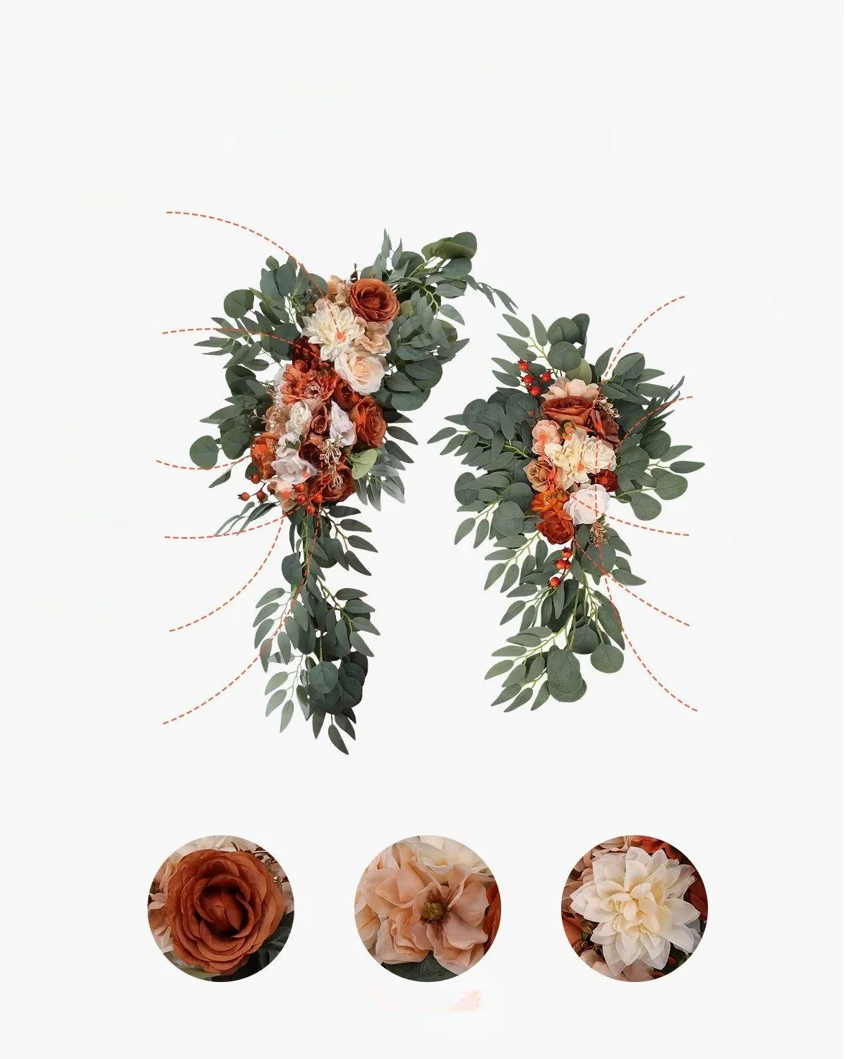 Dekoracja Ślubna - Komplet Kwiatów i Tkanin na Łuk 4-Częściowy Pomarańczowy - obrazek 2