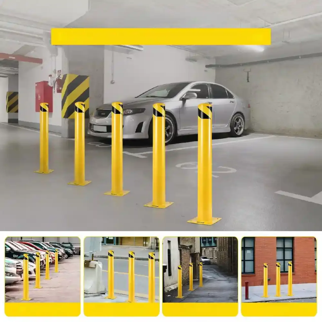 Słupki ochronne do parkingu 107cm żółte stalowe antykorozyjne - obrazek 7