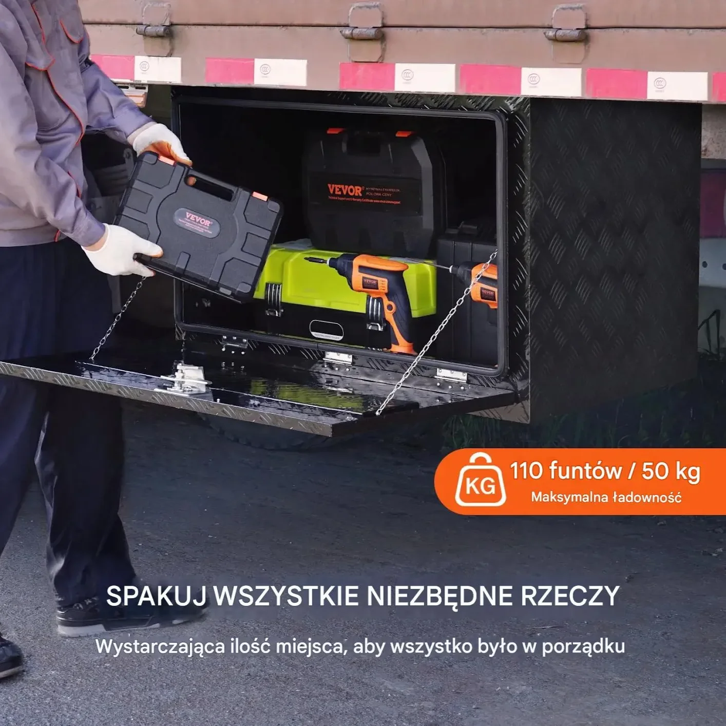 Skrzynia narzędziowa podwoziowa aluminiowa 45×121×43cm wodoodporna zamek - obrazek 3