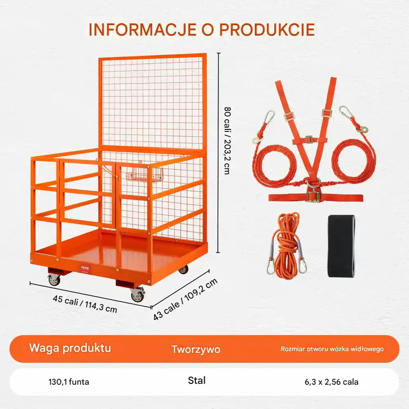 Klatka robocza do wózka widłowego 635kg platforma 109×114cm prace wysokości