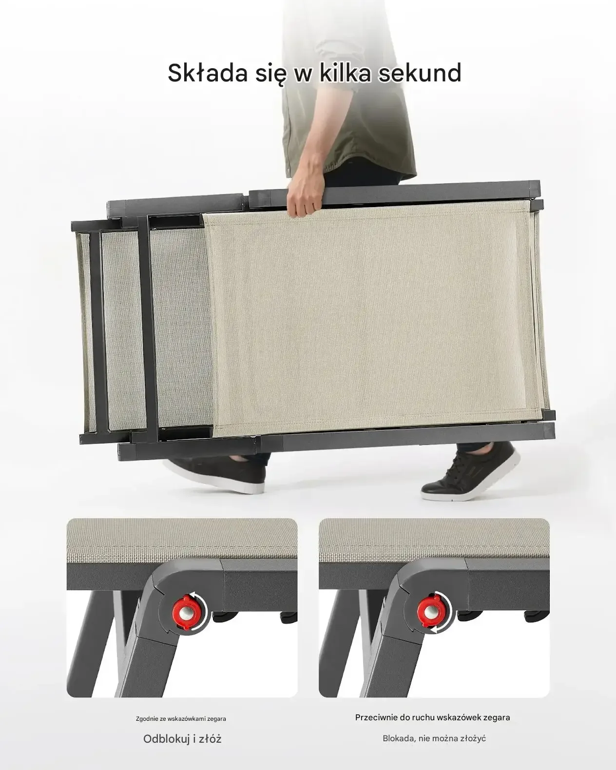 Leżak ogrodowy beżowy regulowany składany aluminiowy 5 pozycji taras ogród - obrazek 6