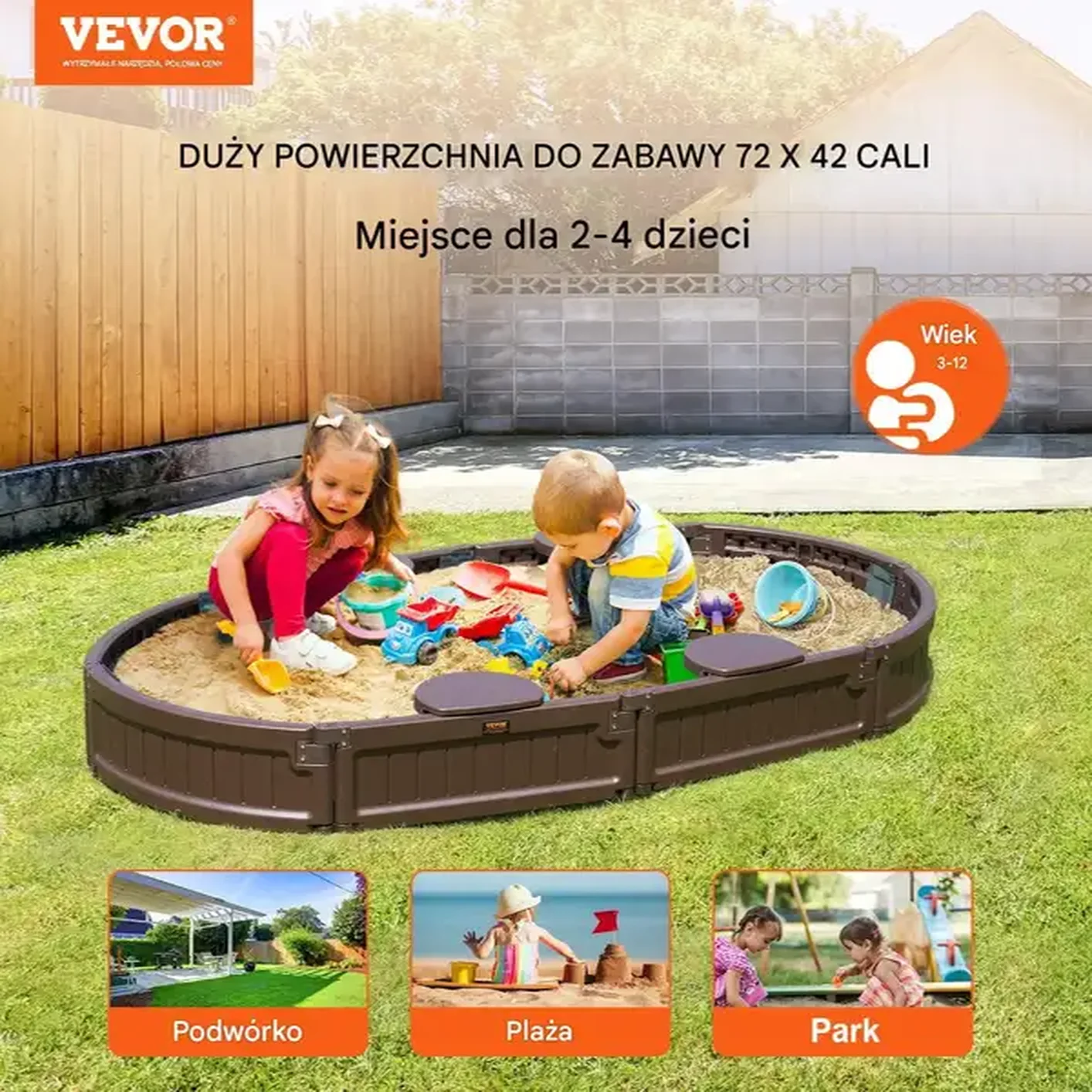 Piaskownica plastikowa zamykana z pokrywą 183x105.5 cm - obrazek 2