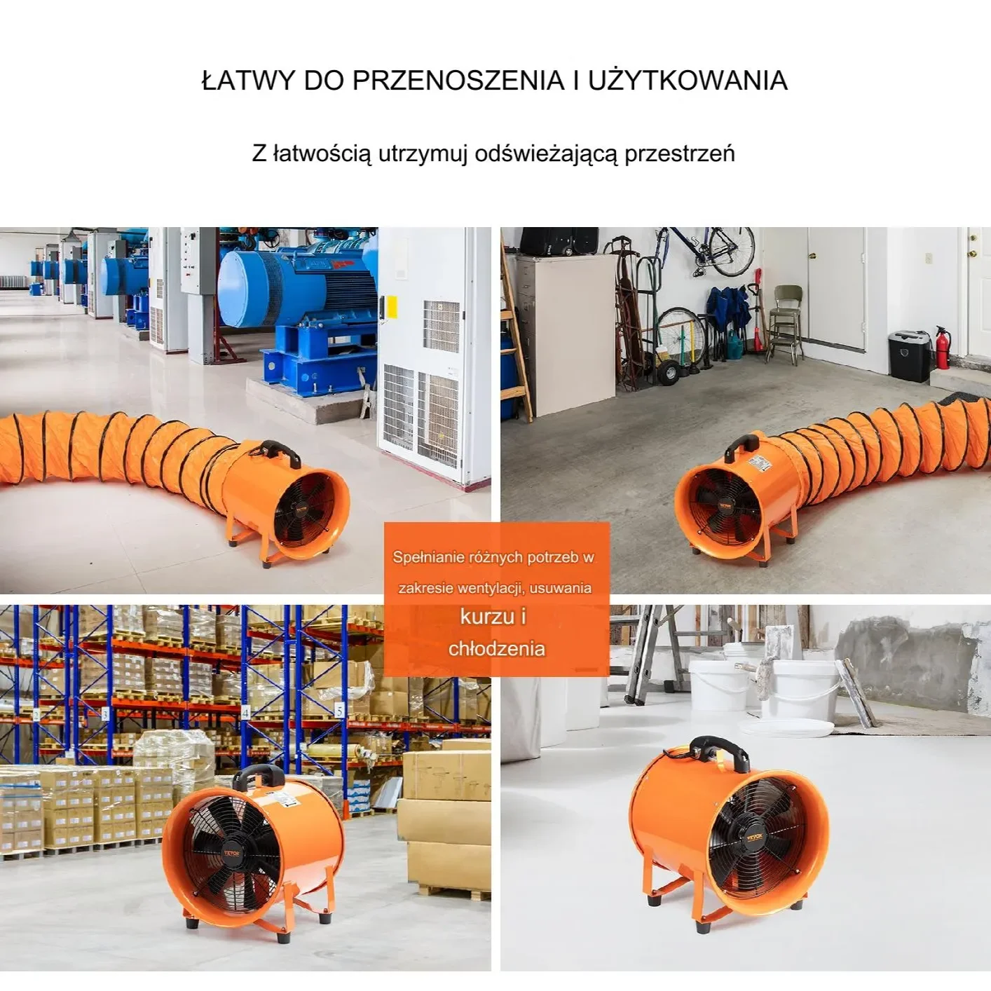 Przenośny Przemysłowy Wentylator Wyciągowy 304 mm Wąż 10 m - obrazek 6