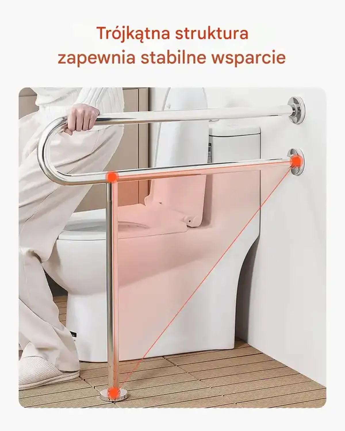 Uchwyt łazienkowy U 80 cm stal nierdzewna 136 kg - poręcz przy toalecie - obrazek 6