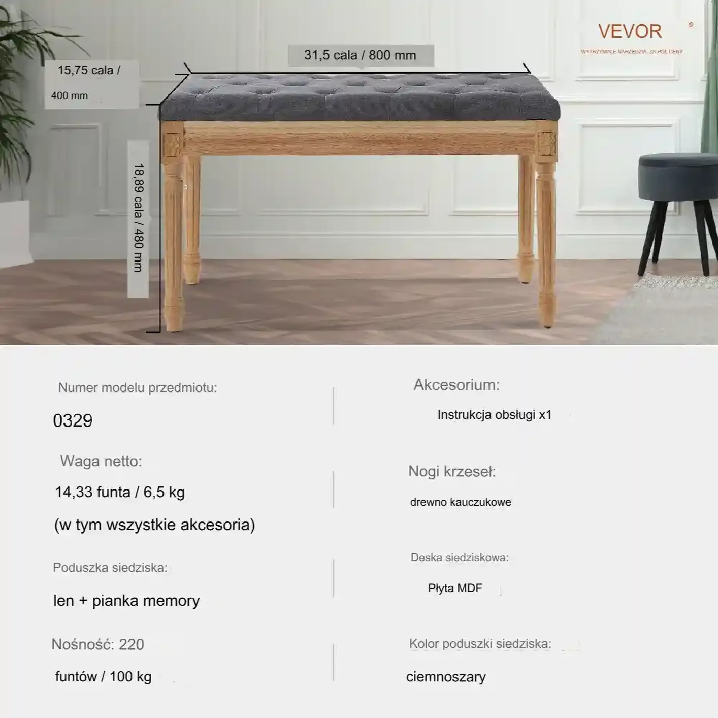 Siedzisko ławka szara przedpokój tapicerowana pufa do przedpokoju ławeczka - obrazek 5