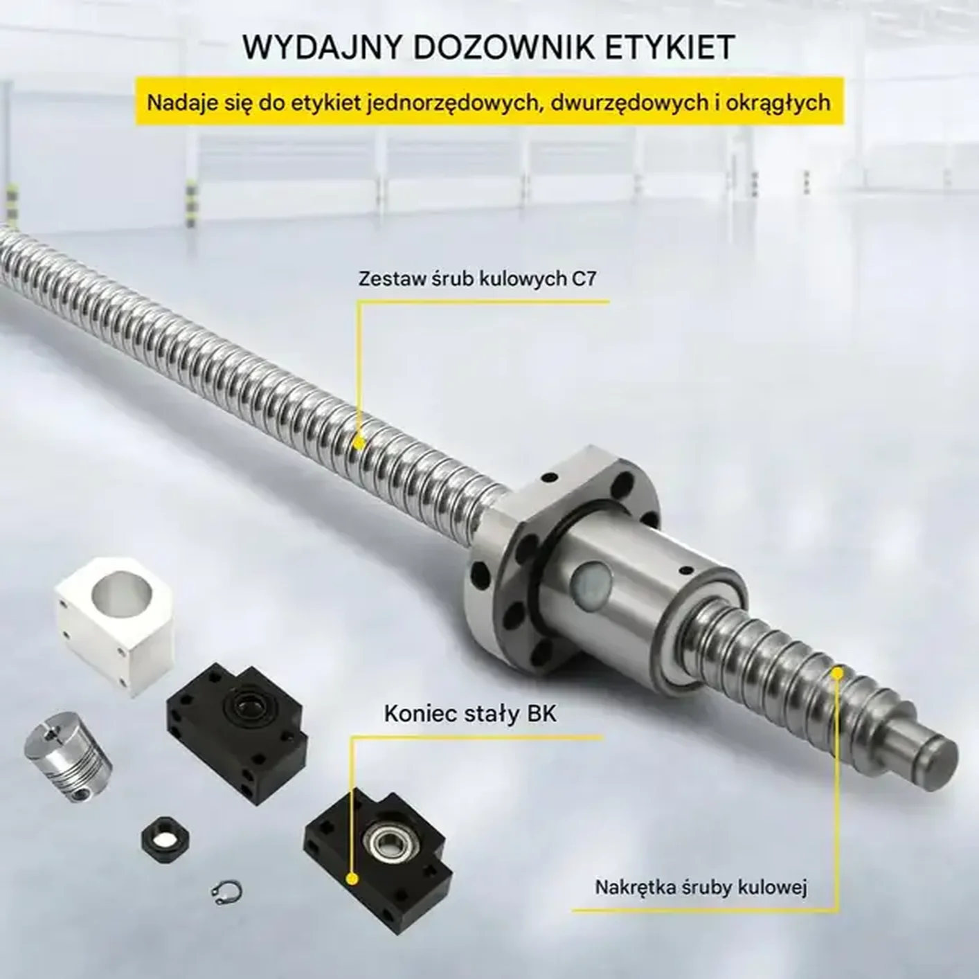 Śruba kulowa z nakrętką RM1605 1000mm z podporami BF12 BK12 i sprzęgłem CNC - obrazek 3