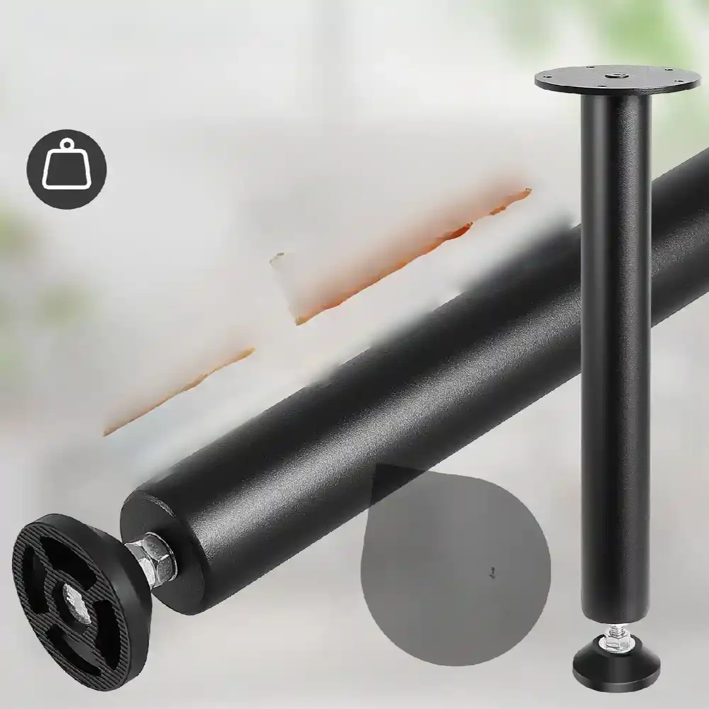 Nogi stołowe regulowane 41 cm, 4 szt., 544 kg, czarne mat, stal, DIY - obrazek 3