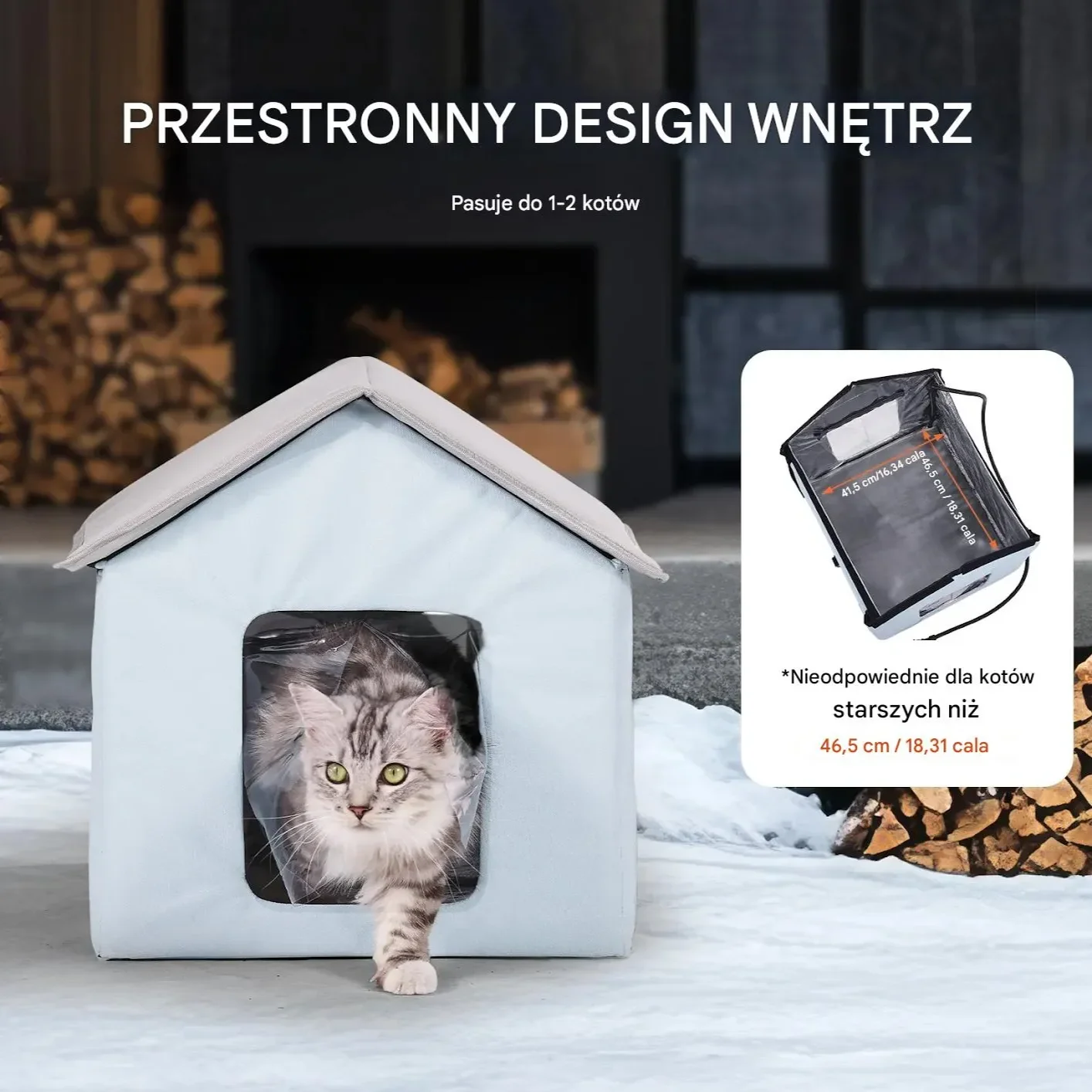 Dom dla Kota z Ogrzewaniem Składany Niebieski Mały z Poduszką Grzewczą - obrazek 2