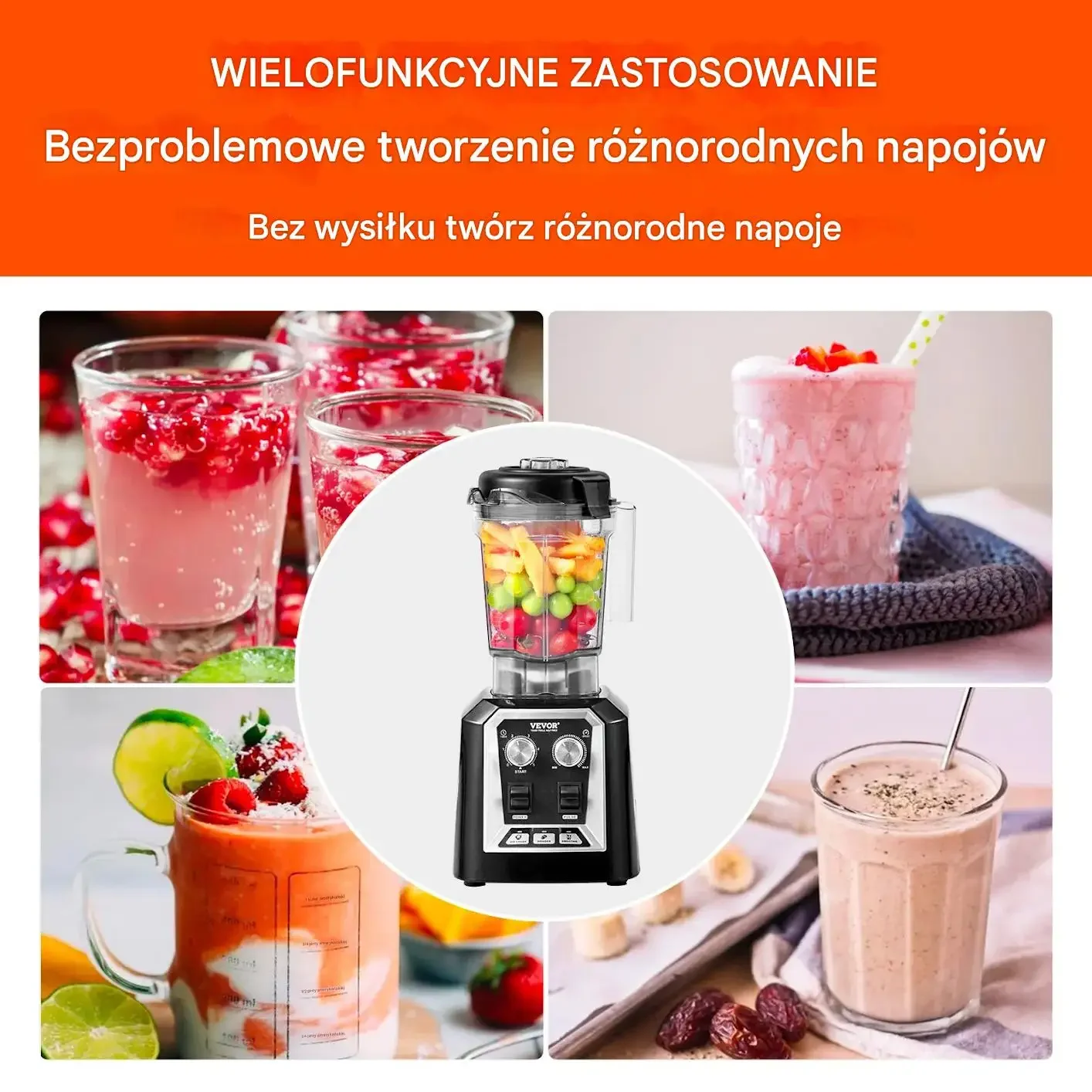 Blender gastronomiczny kielichowy 2l stalowy 3 funkcje smoothie lód - obrazek 3