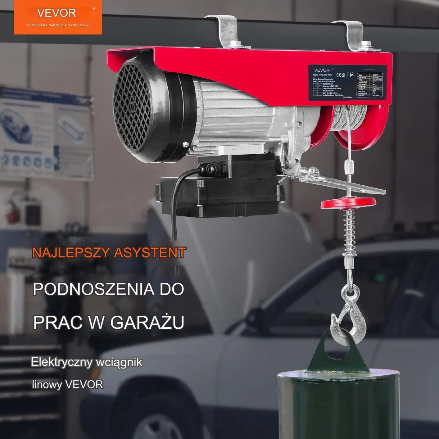 Wciągarka elektryczna 400 kg 850W 12m pilot bezprzewodowy do warsztatu - obrazek 4