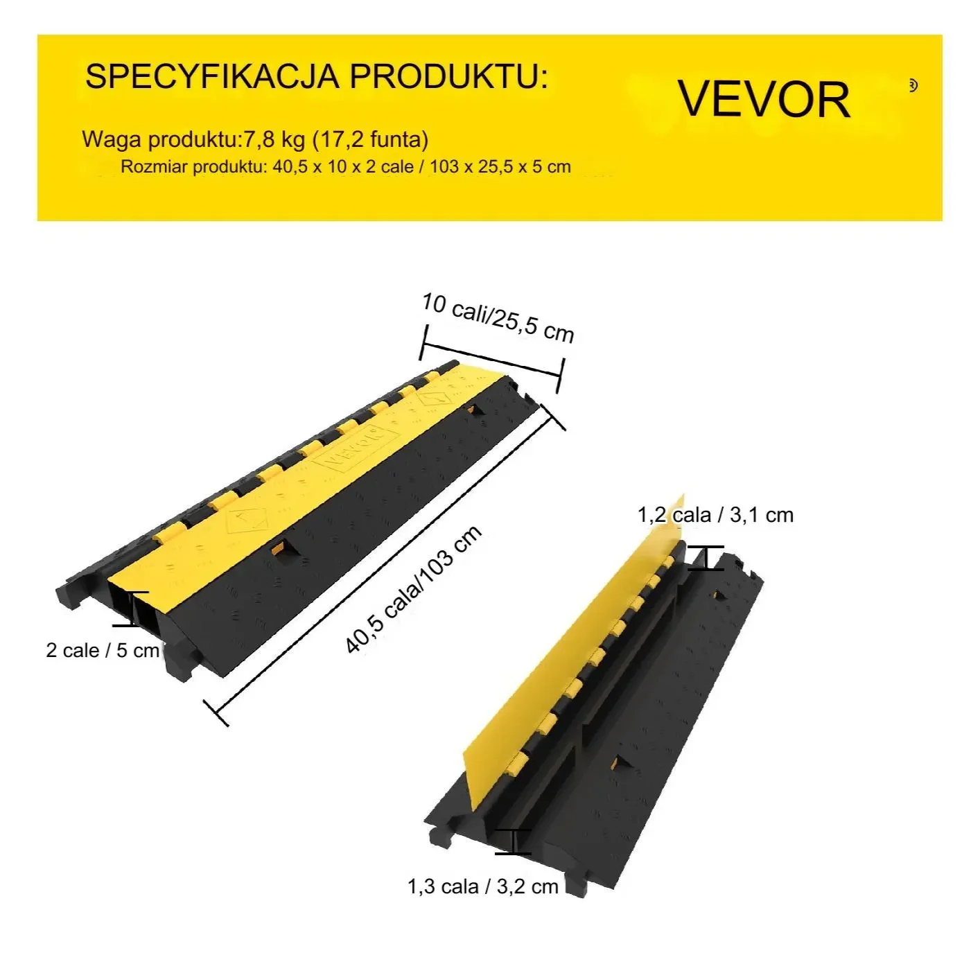 Najazd kablowy na kable osłona próg 2 kanały drogowy parkingowy żółty 4szt. - obrazek 2
