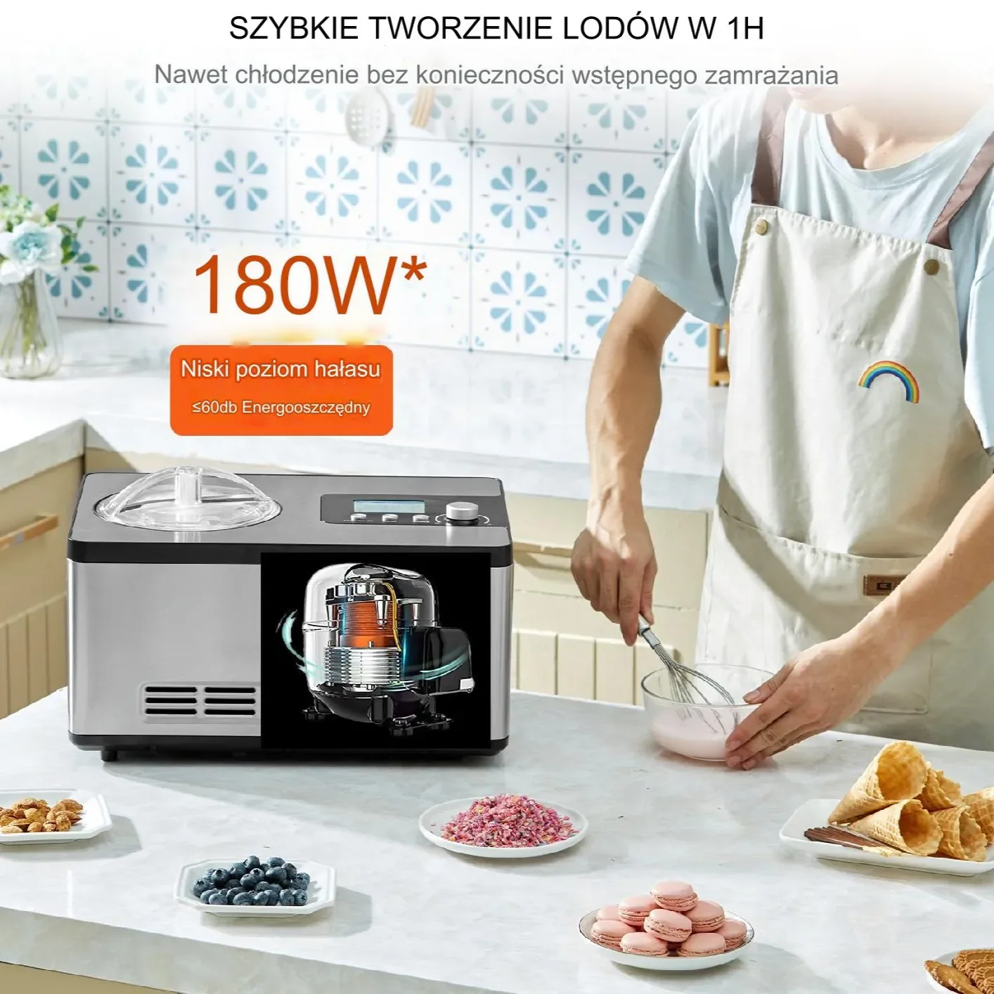 Automatyczna maszyna do lodów 2L sprężarkowa bez zamrażania cicha 180W - obrazek 3