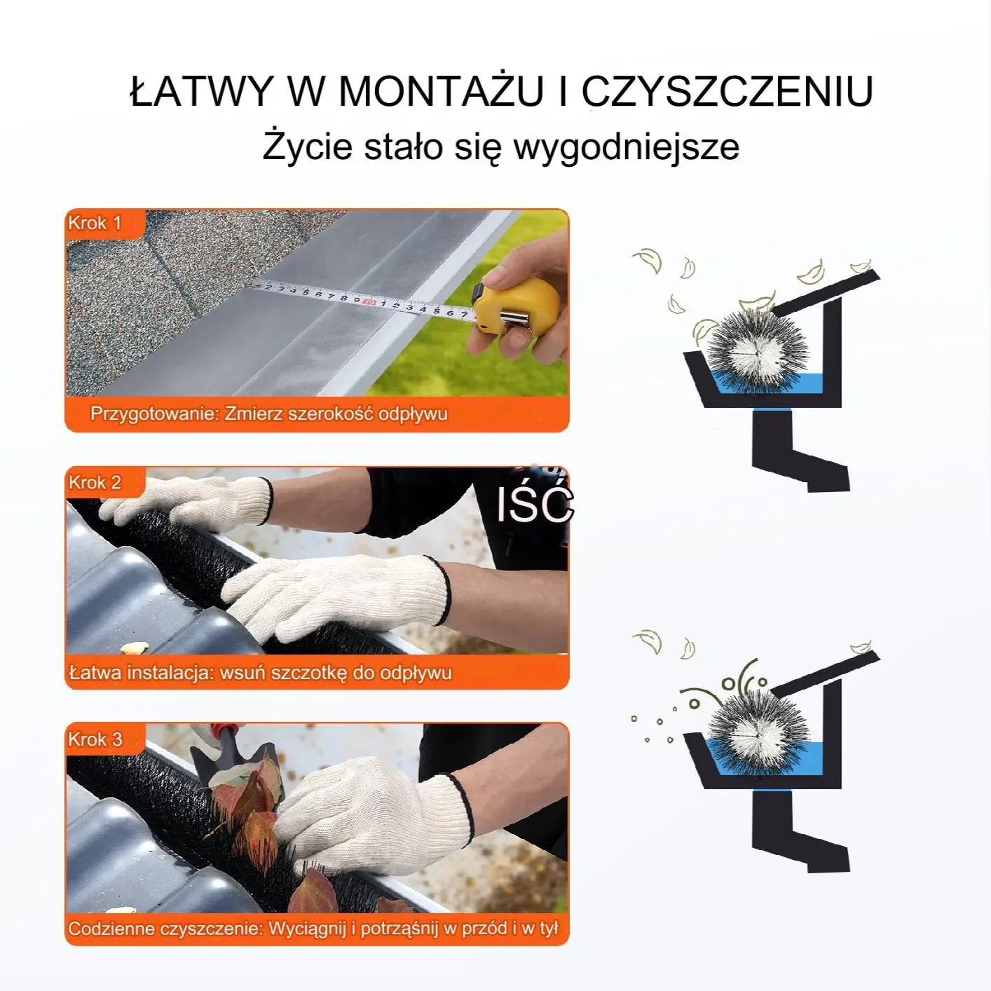 Szczotka do rynny 24m 11cm 27szt łatwe czyszczenie ochrona przed liśćmi - obrazek 5