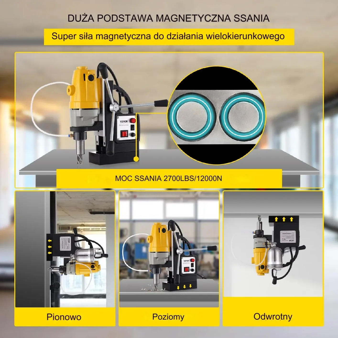 Wiertarka magnetyczna 1100W, 40 mm koronki, 12000 N, 550 RPM, 6 koronek - obrazek 4