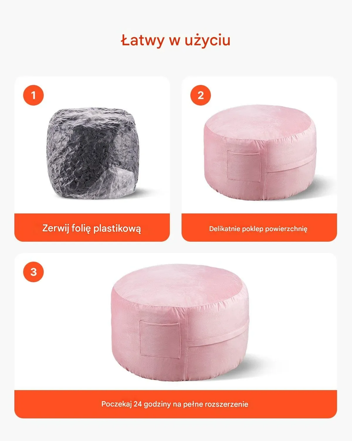 Fotel worek sako 90 cm różowy wypełniony pianką memory - obrazek 2